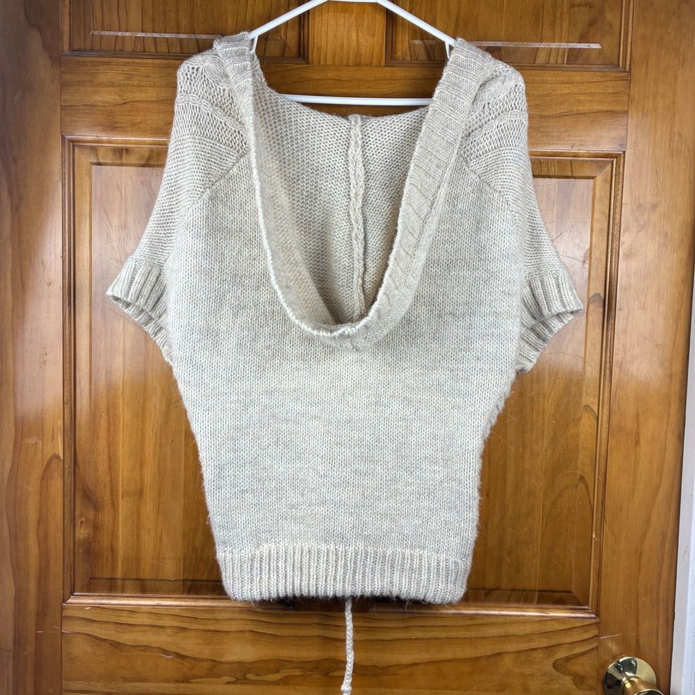 American Eagle Cable Knit Hooded Sweater Vest Cream XS-S Wool Alpaca Coastal - Picture 2 of 7